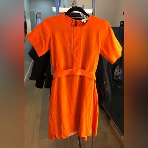 DOROTHEE SCHUMACHER Women’s Midi Silk Orange Dress With Waist Straps (XS, US 2)